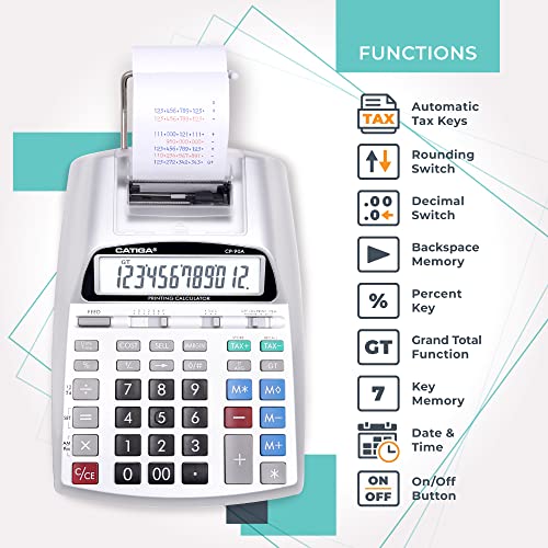 CATIGA Printing Calculator with Tape Print Out - 10 Key Adding Machine with Paper Roll, Desktop Electric Calculator for Accounting, Business, Finance, Home Office Use CP90A