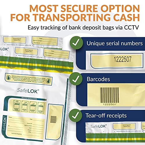 ControlTek SafeLok Tamper-Evident Deposit Bags, 9" x 12", White, 100 Bags