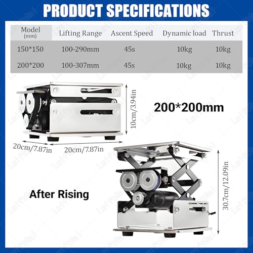 LwiftGal Electric Scissor Jack Lifting Platform, Stainless Steel Lab Lifting Table, with Remote Control, 10kg Load Capacity, Adjustable Height 200 * 200mm