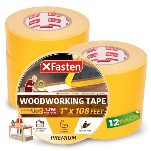 XFasten Bulk Double Sided Woodworking Tape 1-inch 1,296-Feet Total (12-Pack) Residue-Free Woodworking Tool for CNC Routing Machine, Removable Double Sided Tape for Woodworking Router Template