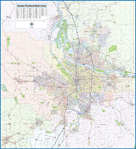 Topographics Greater Portland Oregon Laminated Street Map (42' Wide by 46' High)