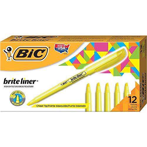 BIC Brite Liner Highlighter, Chisel Tip, Yellow, 12-Count, Pack of 7
