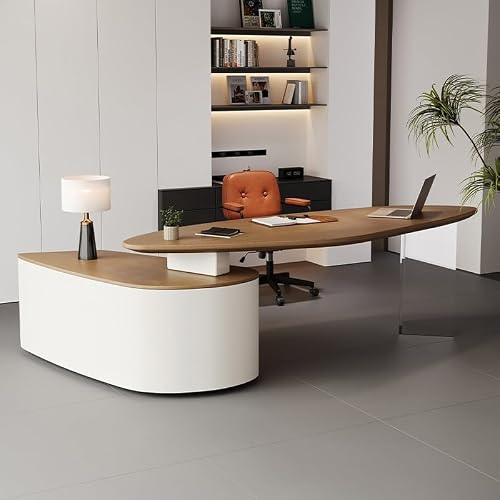LINKIO Home Office Desks Solid Wood Special-Shaped Boss Office Work Desk, Storage Desk with Side Cabinets, Suitable for Business and Home Computer Table Desk(220x75x75cm)