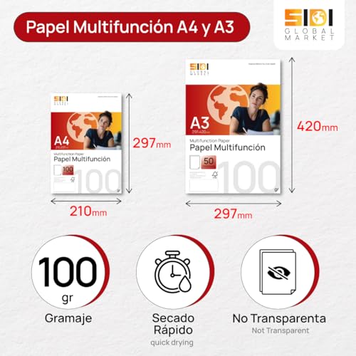 A4 Paper 100 g, Printer Paper for Laser and Inkjet Printers, White Paper for Printing, Writing or Drawing, DIN A4 210 x 297 mm, Paper Package for Office and Home - SIDI (100 g, 100 Sheets)