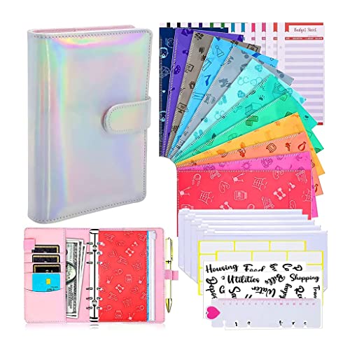 35Pcs A6 PU Leather Budget Binder Notebook Cash Envelopes System Set, with Pockets for Money Saving Bill Organizer(Black)