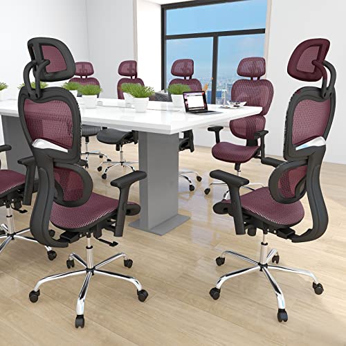 AFO Ergonomic Office Chair, High Back Mesh Office Chair with 3D Armrests and Headrest, Adjustable Rolling Chair with Lumbar Support and Tilt Function, Red, (WY-1388-RD)