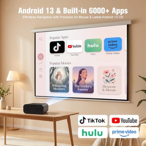 Black Smart Movie Mini Projector with WiFi and Bluetooth Built-in Apps