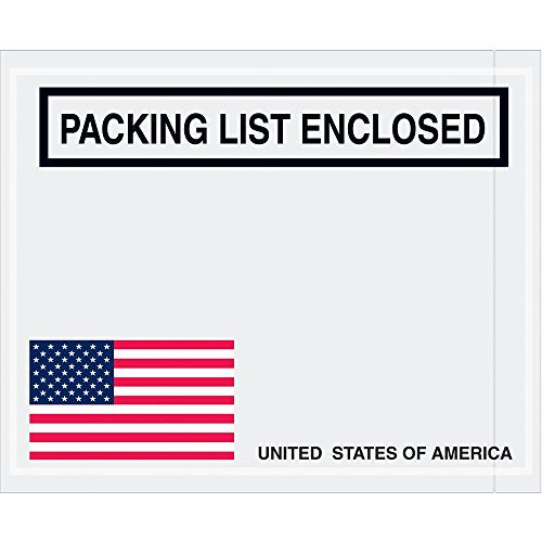 Tape Logic TLPL465 "Packing List Enclosed" Envelopes, U.S.A. Flag, 4 1/2" x 5 1/2", Red/White/Blue (Pack of 1000)