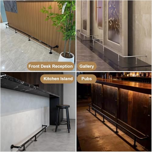 L 2 4 6 8 10 12 14 16 18 20ft Bar Footrest Rail, Undercounter Foot Rails Brushed Stainless Bracket, Round Tube Leg Support Rod(Black,L 3ft/91cm)