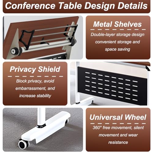 Pubaerkk Large Conference Room Table, Folding Conference Table with Wheels, Mobile Meeting Desk, for Office Classroom Seminar Training, Modular Spliced ​​& Combined, Brown,1pack,55x24x30 Inch
