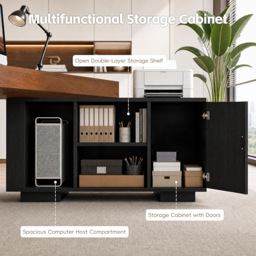 AKFJOSGE L Shaped Executive Desk with Storage Cabinet, Large Computer Desks with File Storage & Cable Management, Modern Wood Office Desk for Home Office, Study Room & Executive Workspace