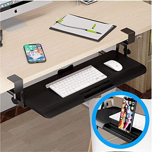 Table Retractable Keyboard Tray Under Desk, Platform Computer Drawer Desk Extender with Drawer Shelf Slides & Storage, Office to Save Space