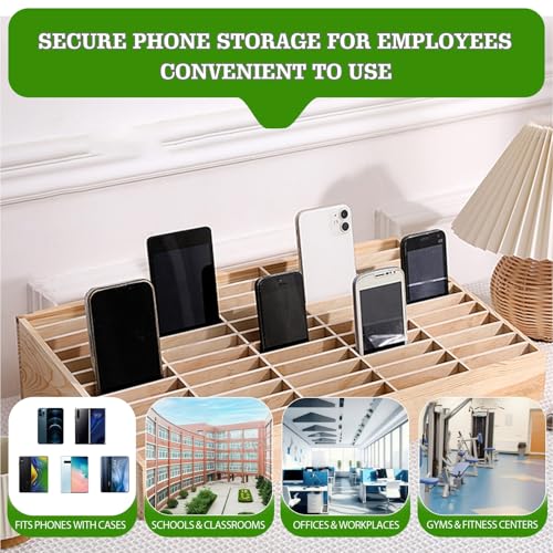 Cell Phone Holder Stand, Wooden Phone Organizer with Multiple Slots, Open Storage Rack for Classroom Office Meeting Room Desk Use(48)