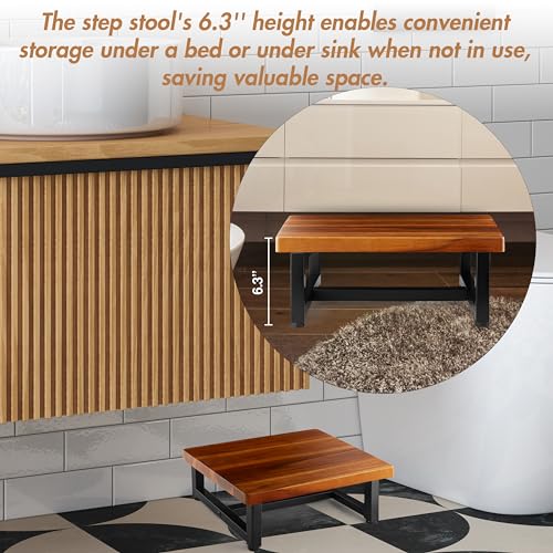 FANATU 6.3" Wooden Step Stool, One Step Stool for Adults with Metal Legs