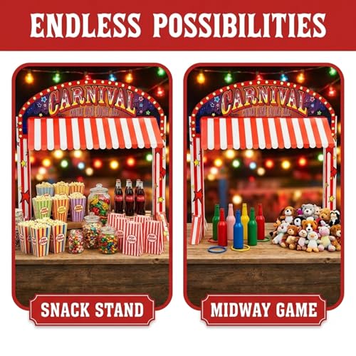 Anderson’s Lifesize Carnival Table Booth, 5'6" High, Striped Awning Display for Games, Snacks, Tickets, Crafts, Concessions, Fundraisers & Festival‑Style School Events