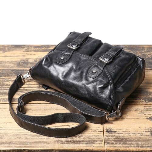 AWMGPDDBTO Briefcases for Men Men's Leather Messenger Bag, Black