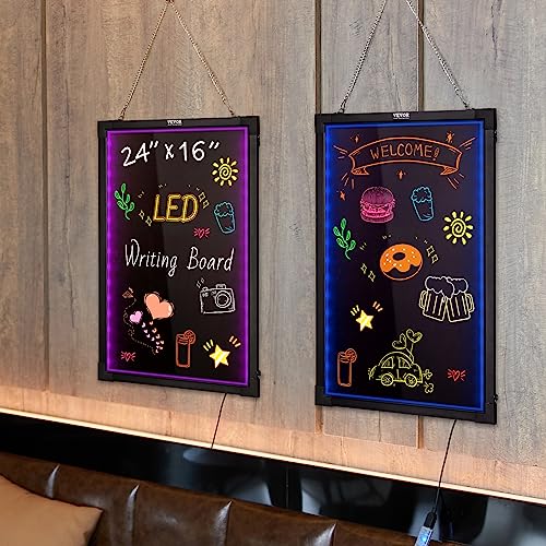 VEVOR LED Message Writing Board, 24"x16" Illuminated Erasable Lighted Chalkboard, Neon Effect Menu Sign Board, Drawing Board with 8 Fluorescent Chalk Markers and Remote Control, for Home Wedding Shop