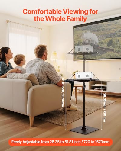 VEVOR Projector Stand, Projector Floor Stand with Adjustable Height 30.3 to 63.4 inch, 360° Horizontal Rotation Projectors Cart for Meetings, Outdoor Movies, Video Stand, Gimbal Mount or Tray Support