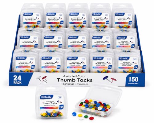 24 Pack, Assorted Color Thumb Tack (150/Pack)