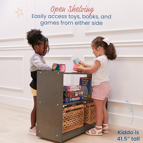 ECR4Kids 2-Shelf Mobile Storage Cabinet, Double-Sided, Grey Wash