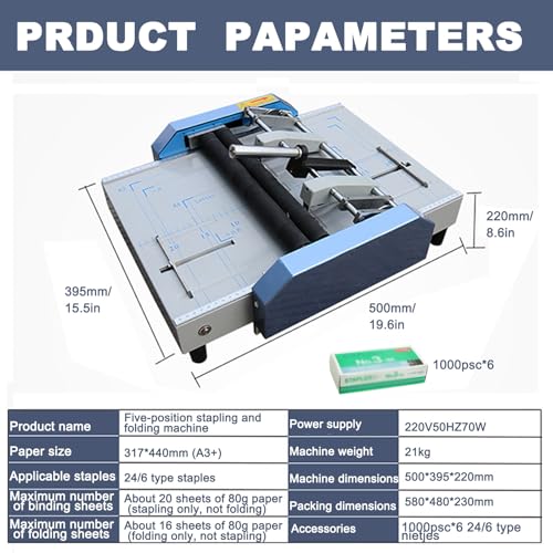 ddingsmafosee A3/Five Staple Holes Brochure Stapler Folding Machine, Electric Paper Book Stapler Creaser, Manual Paper Booklet Folder Booklet Making, Booklet Making Machine/for Printing Factories