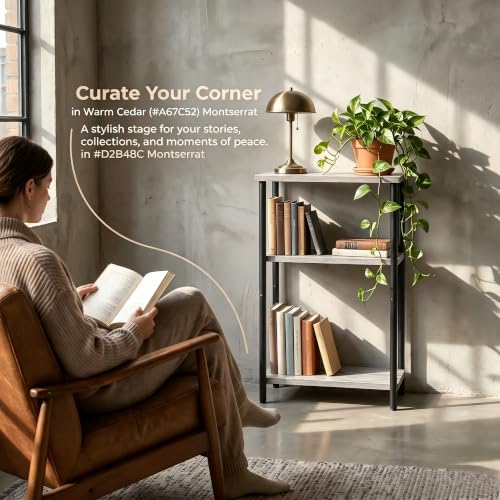 HULKFIT Sturdy 3-Tier Storage Shelf, Adjustable Utility Rack with High Load Capacity, Easy Assembly Side Table, Multi-Purpose Display Stand for Books, Plants, and Kitchenware, Grey