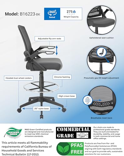 Boss Office Products Drafting Stool with, Black