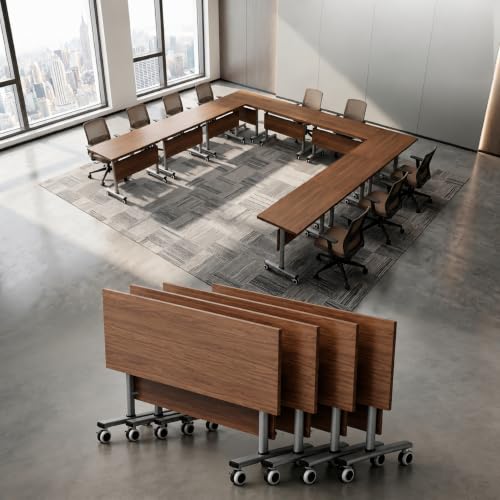 2Pack Commercial Folding Conference Room Tables,Modern Meeting Tables,Mobile Training Table with Wheels,Flip Top Rolling Seminar Meeting Table for Training Center,Meeting,Classroom,Office