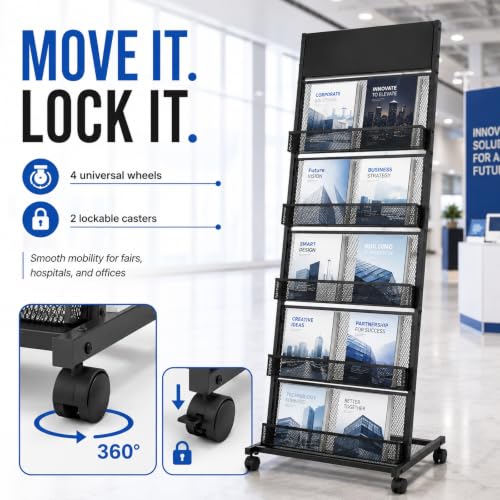 5 Layer Floor Magazine Rack Stand, 70"×27×13.6" Brochure Display Stand