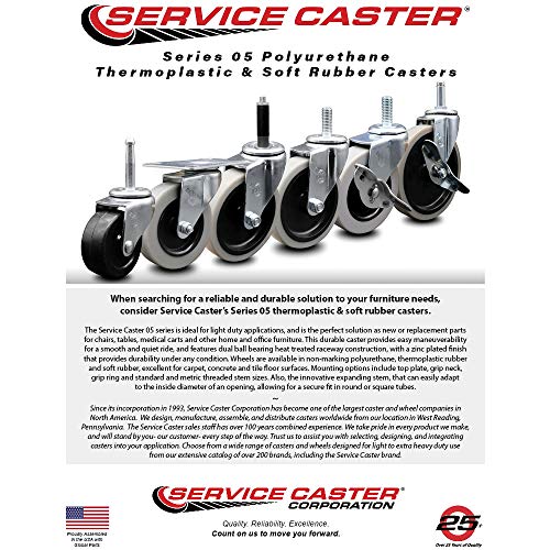 3 Inch Swivel Thermoplastic Rubber Caster Wheels and 10 mm - 1.50 TPI x 1.5 Inch Threaded Stem Casters - 440 lbs. Total Capacity - Set of 4 - Service Caster Brand