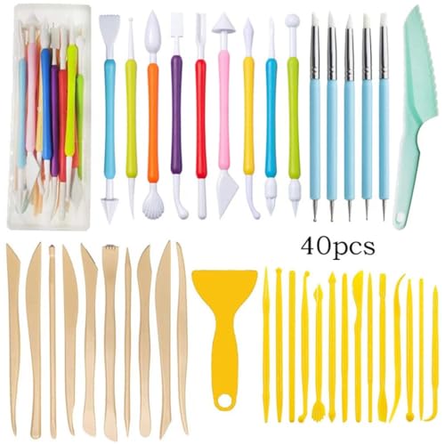TXGJWRA Clay Tools 41 Sets of Plastic Clay Tool Point Drill Pen Hand-Made Polymer Clay Tool Set (D 41 Pcs)