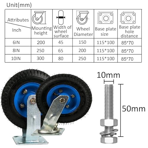 MXXADHPL Heavy Duty Trolley Casters - 2 Swivel & 2 Fixed Wheels, 6/8/10 Inch Replacement Foot Casters for Industrial Transport & Furniture - Reliable Mobility Solutions