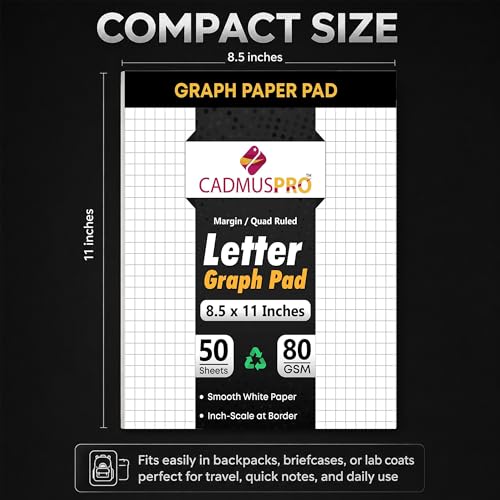 CADMUSPRO 8.5x11 Graph Paper Pads, 80 GSM, 3 Pack, 150 Sheets