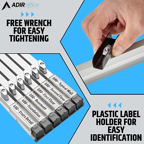 Adir Blueprint Clamp 24 Inches - Blueprint Clips, Blueprint Binding Strips, Architectural Blueprint Binders for Blue Print Organizers, Poster, Maps & Construction Plan Holder (Pack of 6)