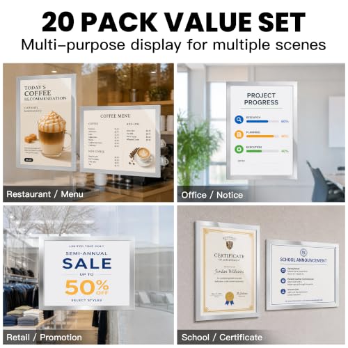 VAIIGO Acrylic Sign Holder 8.5 x 11 Wall Mount, Magnetic Sign Holder Silver