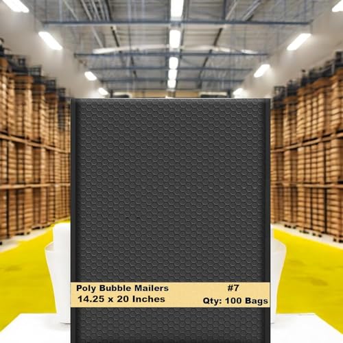 iMBAPrice 14.25x20 Inch Black Poly Bubble Mailers 100 Pack (#7), Extra Large Padded Shipping Envelopes, Self-Seal Waterproof Tear-Resistant Bags for Apparel & Decor