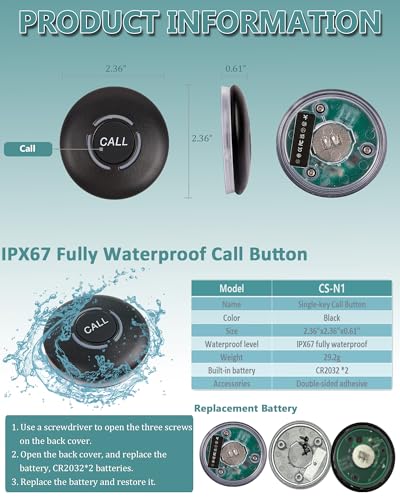 WNKRUN Wireless Restaurant Pager Watch 1 Receiver 2 Call Buttons