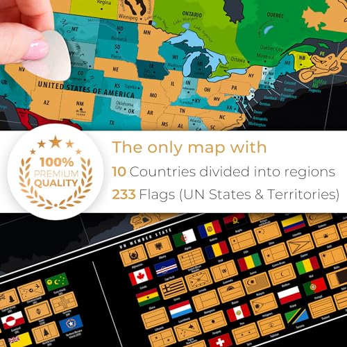 XL Scratch Off World Map with 233 Flags – 36 x 24 Scratch Off Map of The World + USA Scratch Map – Easy to Frame World Map + Tools – Detailed Travel Wall Poster - Deluxe Gift for Travelers