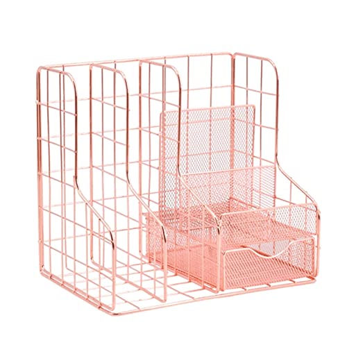 File Holder File Rack Desktop Metal File Storage Box Hollow File Holder Office Desk File Storage Shelf Magazine Rack with Sliding Drawer File Folder Rack
