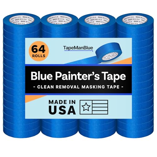 TapeManBlue Blue Painters Tape 3/4 inch x 60 Yards - Case of 64 Rolls, Made in America, Clean Removal, UV-Resistant Blue Painters Masking Tape in Bulk (0.75" x 180')
