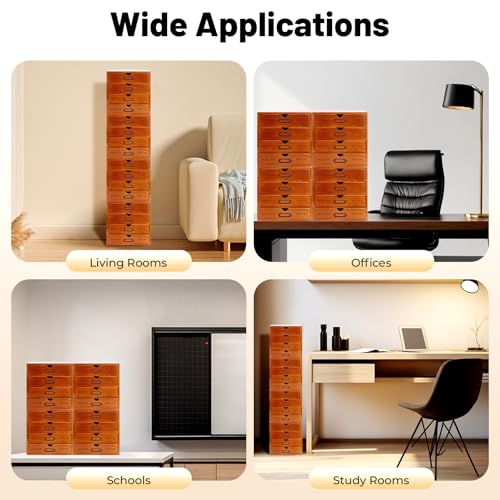 Vintage 16-Drawer Wooden Desk Organizer, 4Pcs 4-Slot Filing Cabinet, Stackable Craft Storage Drawers, Rustic Tool Box, Multilevel Apothecary Cabinet, Ideal Home Office Organizers and Accessories