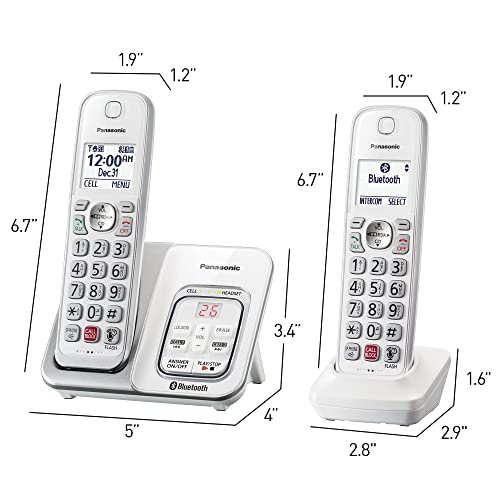 Panasonic Cordless Phone with Answering Machine, Link2Cell Bluetooth Home Phones, Voice Assistant and Advanced Call Blocking, Expandable System with 4 Handsets, Cordless Telephone, KX-TGD864W (White)