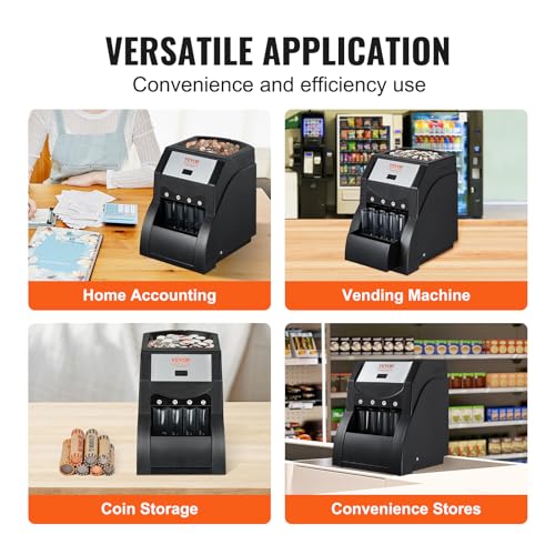 VEVOR Coin Sorter, Sorter and Wrapper Machine with 4 Large Coin Tubes
