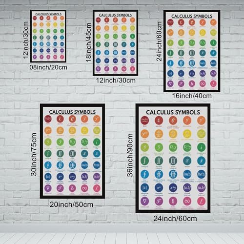 wangpaihui CALCULUS SYMBOLS POSTER Symbols Chart Educational Poster Math Classroom Classroom Wall Art Poster Canvas for Elementary Middle School Classroom Education Black Frame24 L X 36" W