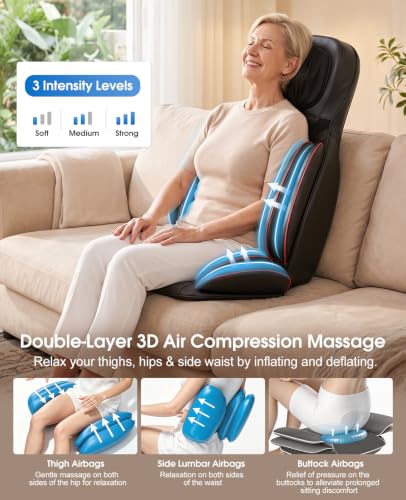 Shiatsu Neck and Back Massager Seat Cushion with Air Compression for Chair