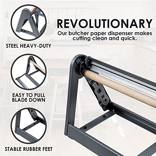 West Palm Brands Paper Roll Cutter, Holder & Dispenser for Butcher Freezer Craft Paper Rolls 24", Great Butcher, Wrapping, Crafting Paper or Vinyl Roll Holder - Free Standing or Wall Mounted