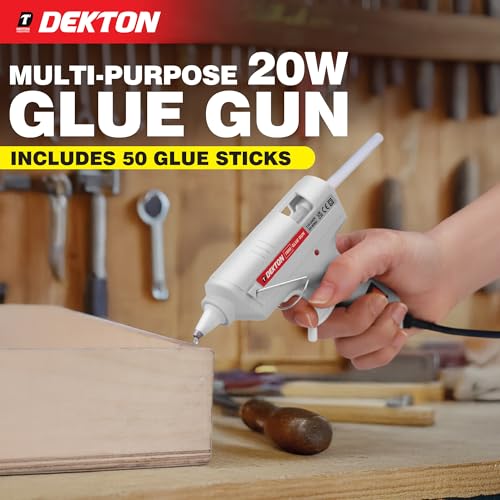 Dekton 20W Corded Glue Gun Kit, Includes 50 Glue Sticks, Fast Heating, Compact Design, User-Friendly Trigger, Perfect for DIY, Crafts & Repairs