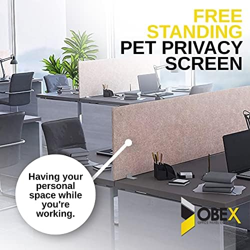 OBEX Free Standing Desk PET Privacy Screen, Table Top Home & Office Furniture Partitions and Dividers, Portable Workstation Freestanding Panels, 24" x 42" Shadow