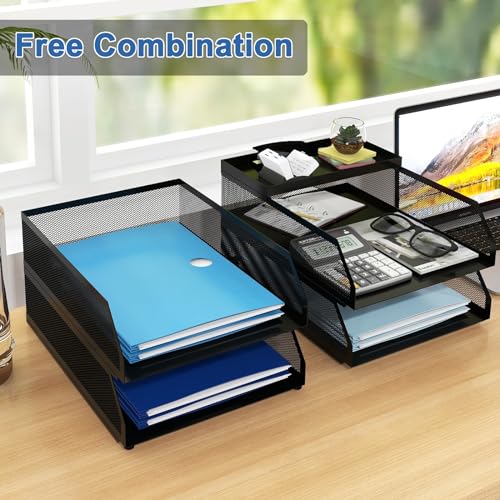 Natwind 4-Tier Stackable Metal Mesh Desk Paper Tray Organizer,Black