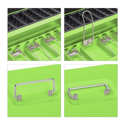 Relaxdays Lockable, Coin Count Board & 4 Money Tray, Safe, H x W x D: 8.5 x 30.5 x 24.5 cm, Green